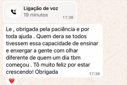 Depoimento real de cliente ou aluna